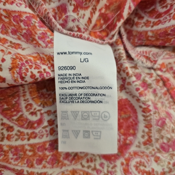 Tommy Hilfiger Paisley Orange Pink Button Down Large - Picture 6 of 6